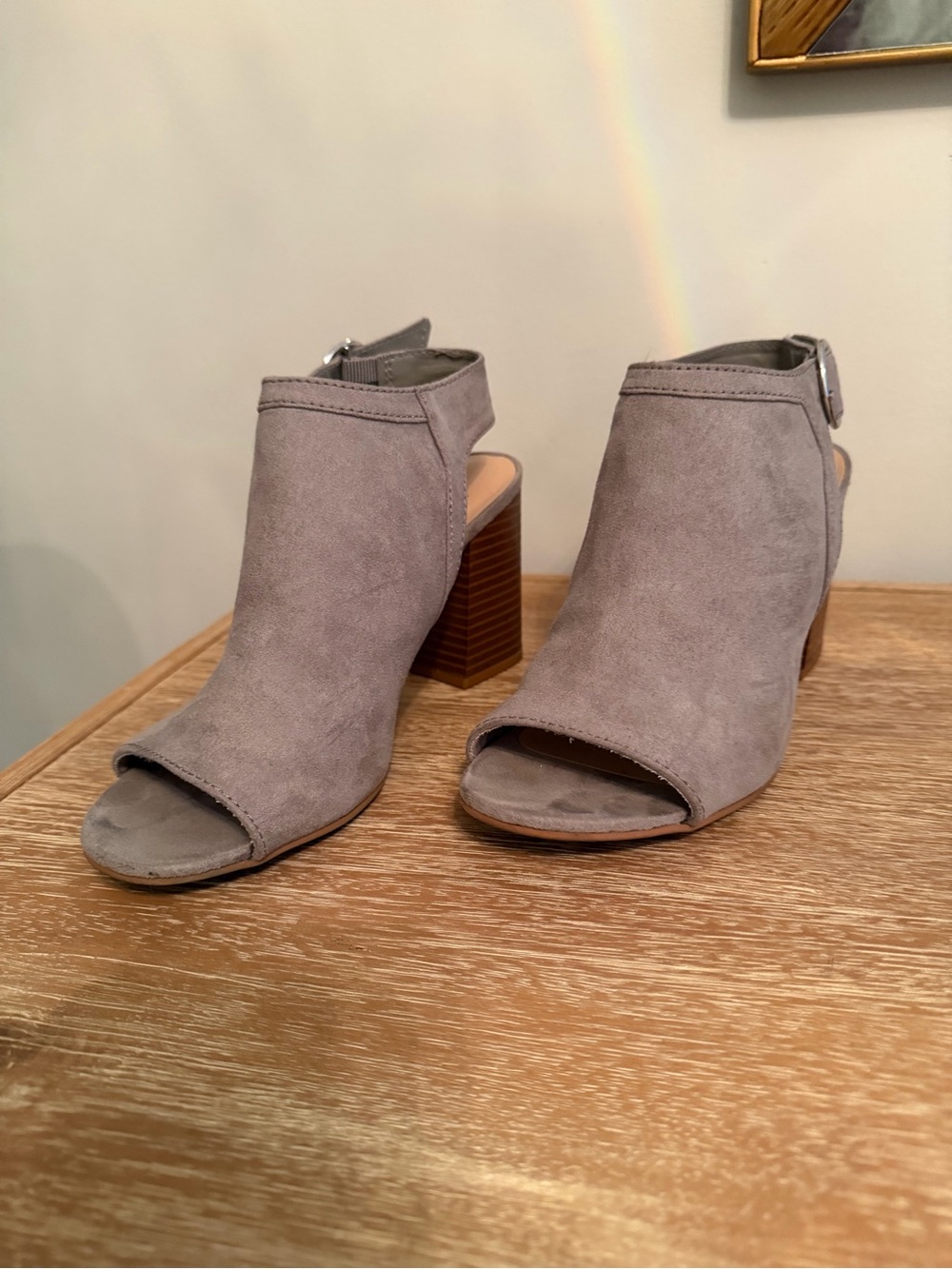 Women's Open-Toe Block Heel Booties in Gray